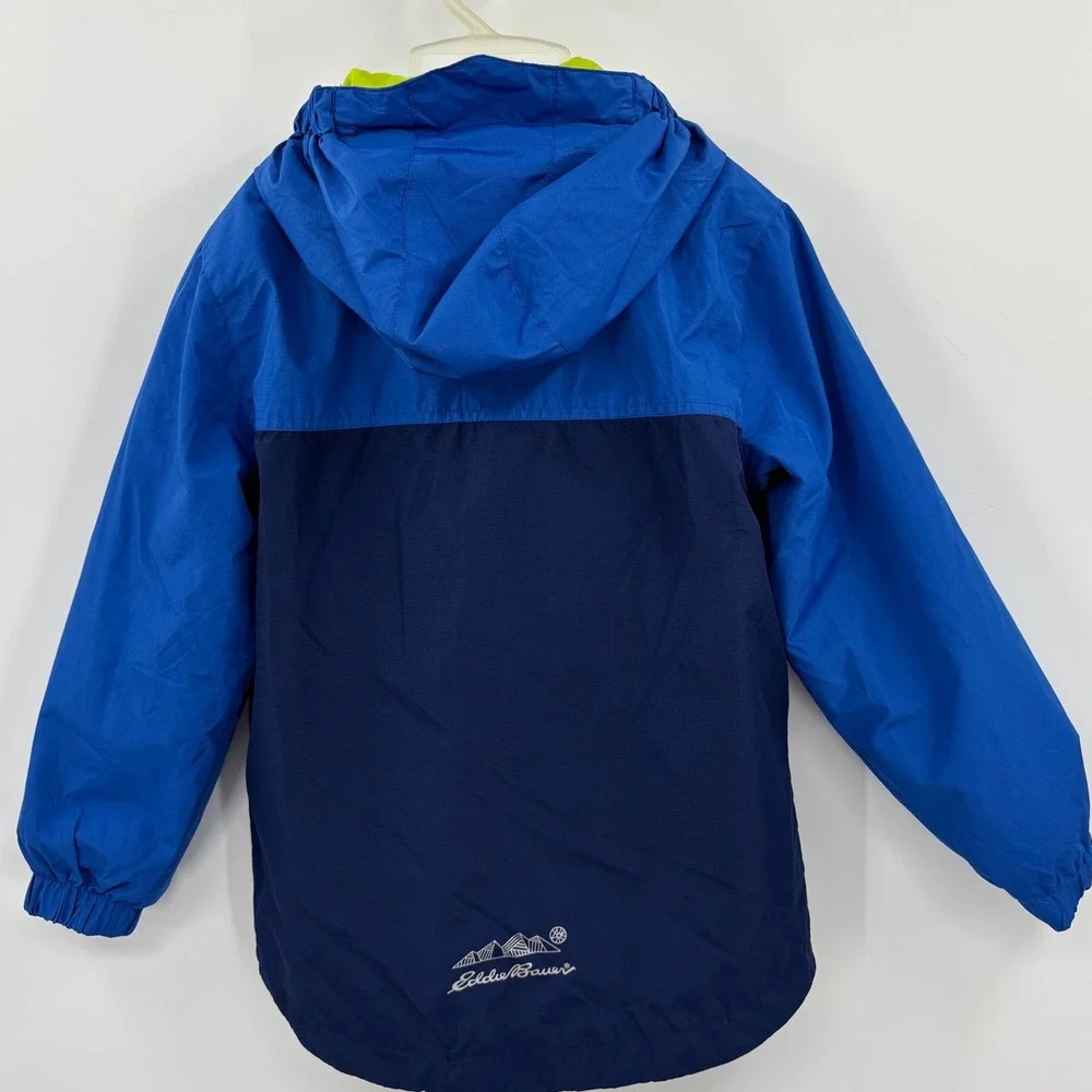 Eddie Bauer Windbreaker Jacket Kids XS 5/6 Blue Fleece Lined Dinosaur Outdoor